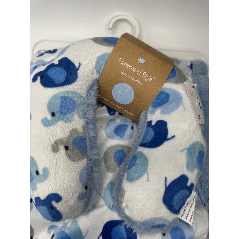 Elements Of Style Baby Elephant Blanket Head Support Set Plush Sherpa Boy NWT - Picture 2 of 3
